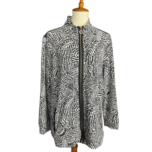 Jones of New York Zip Up Cardigan Women Size 2X Black and White Pattern Casual - Picture 2 of 14